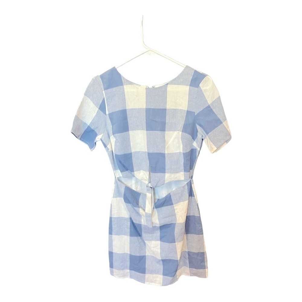 Lucca Linen Blend Blue Checked Mini Dress XS - Picture 2 of 10